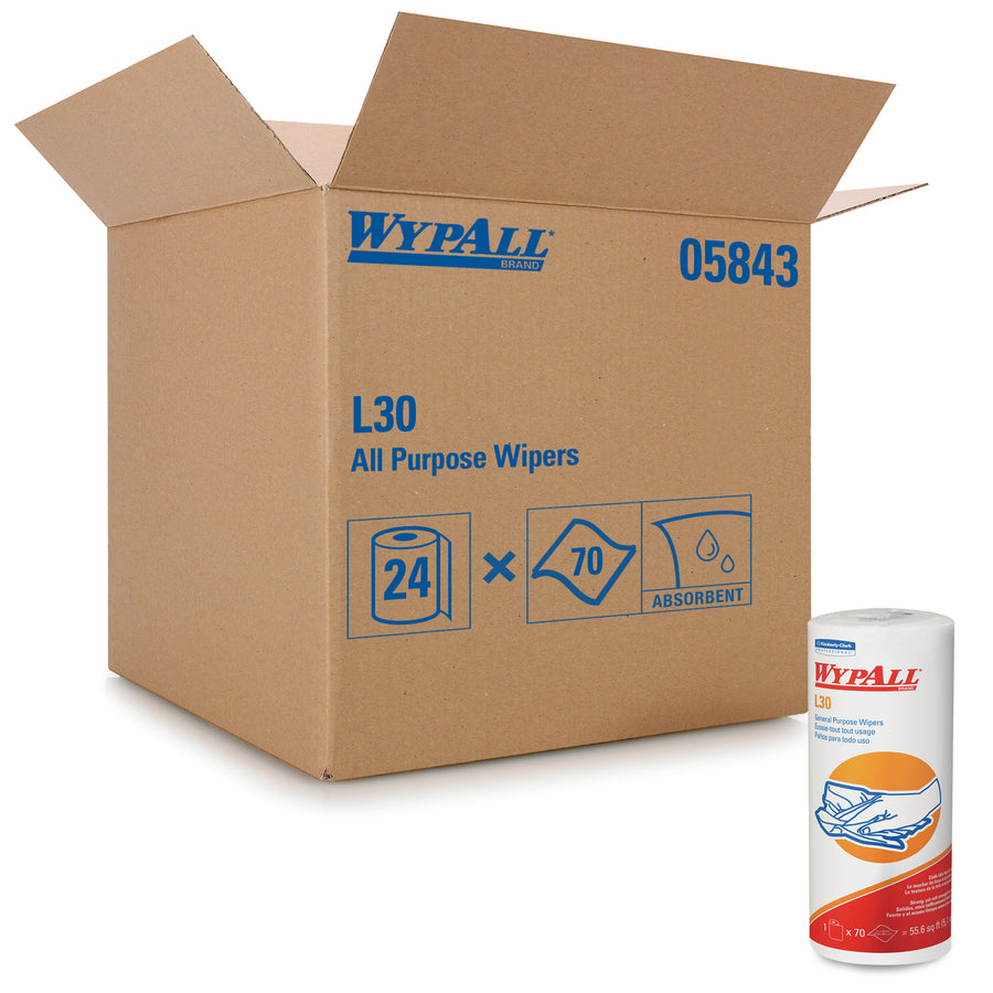 Wypall 05843 WypAll L30 Wipers Small Roll White 11.0" x 10.4" 70 Sheets/Roll 24/CS