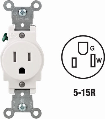 Leviton Mfg Co R52-T5015-0WS Wht 15A Tmpr Sgl Outlet