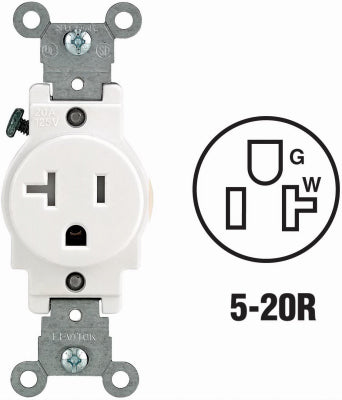Leviton Mfg Co R52-T5020-0WS Wht 20A Tmpr Sgl Outlet
