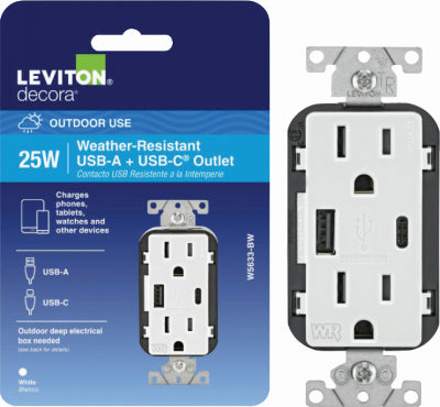 Leviton Mfg Co R02-W5633-0BW Wht 15A/ USB Outlet