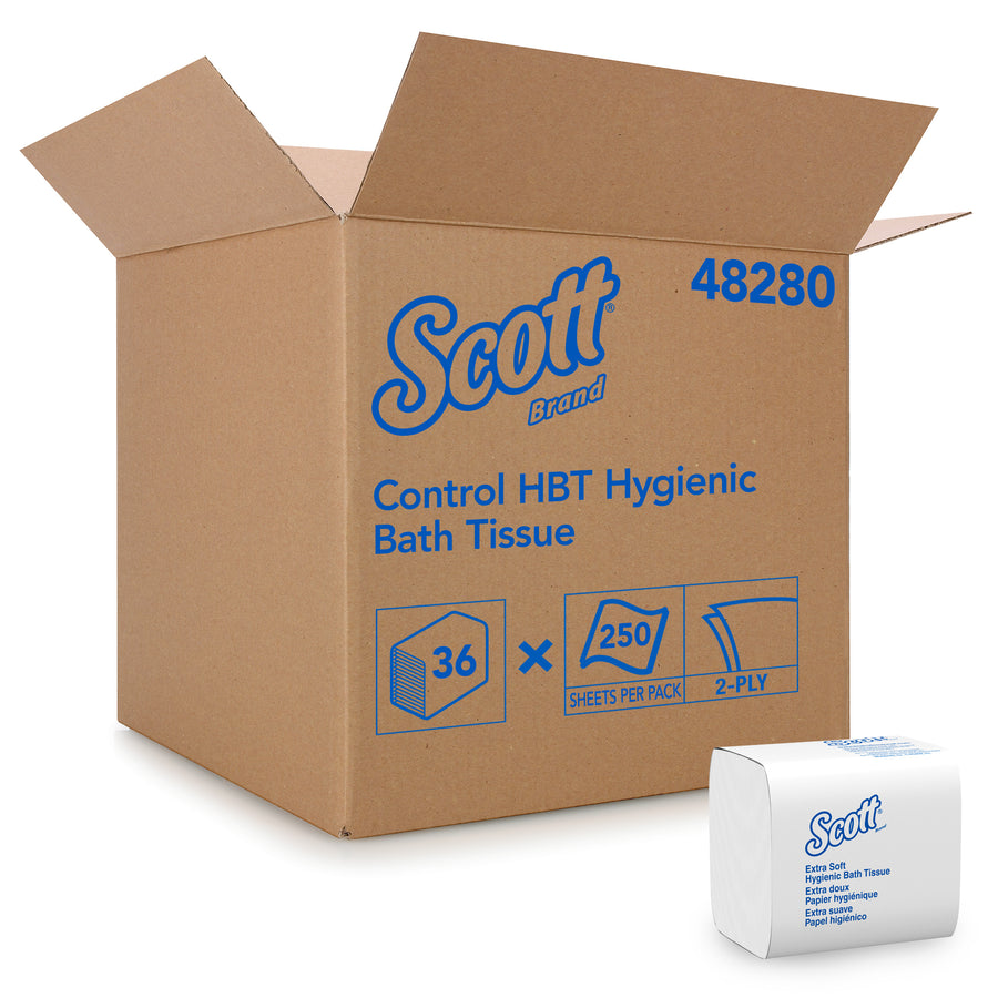 Scott 48280 Scott Hygienic Bath Tissue White 2-Ply 8.3" x 4.5" 250 sheets, 36/CS