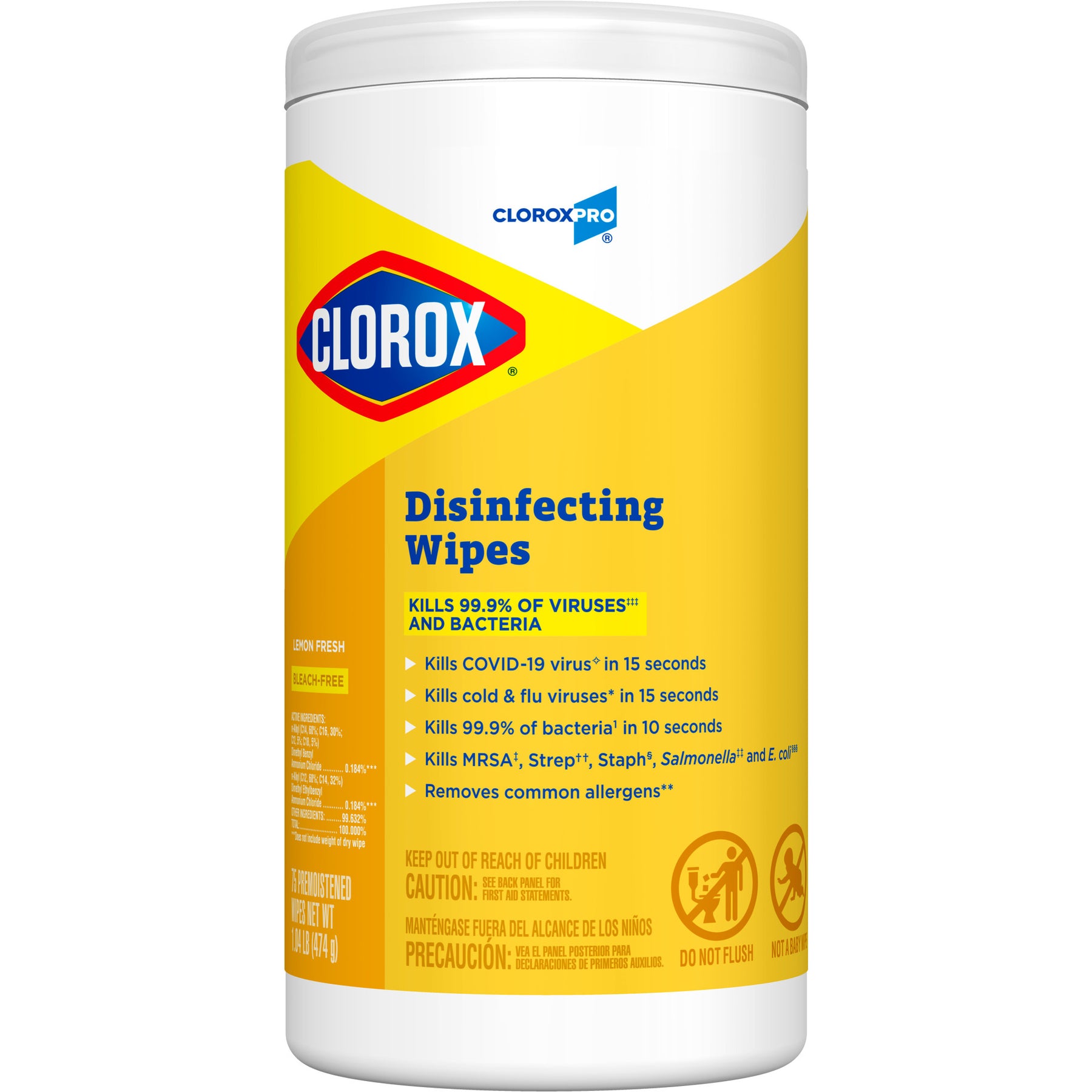 Clorox 15948 Disinfecting Wipes 75 Count Lemon Fresh 7" X 8" 6/CS