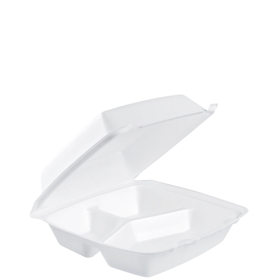 Dart 85HT3R Foam Hinged Containers (Perforated) Med 3 comp 8 3/8 x 7 7/8 x 3 1/4 200/CS