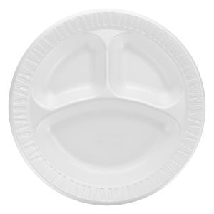 Dart 10CPWQR Foam 3-Compartment Laminated Plate 10 1/4" White 500/CS