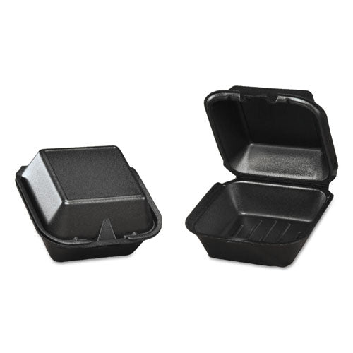 Genpak SN225-3L Large Hinged Sandwich Container 5-13/16"x5-11/16"x3-1/8" Black Foam 500/CS