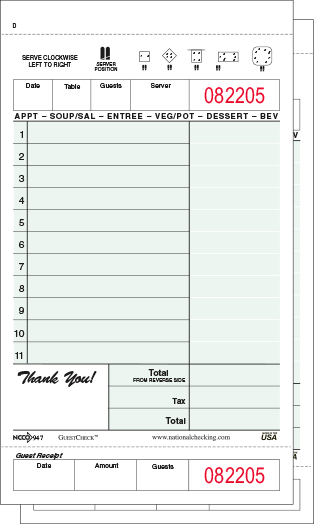 National Checking 947BNDSW Two-Part Carbonless Guest Check 4.25" x 7.25" Green Booked Medium, 50 Sheets, 40/CS