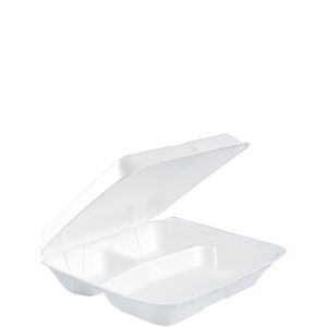 Dart 80HT3R Foam Hinged Containers (Non Perf) Small 3-Comp 8 x 7 1/2 x 2 1/4 200/CS
