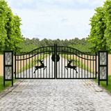 20x8 ft Dual Swing Driveway Gate with Ornamental Posts