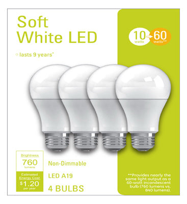 4PK 10W SW A19 Bulb