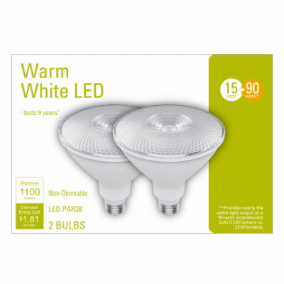 2PK 15W WHT Par38 Bulb