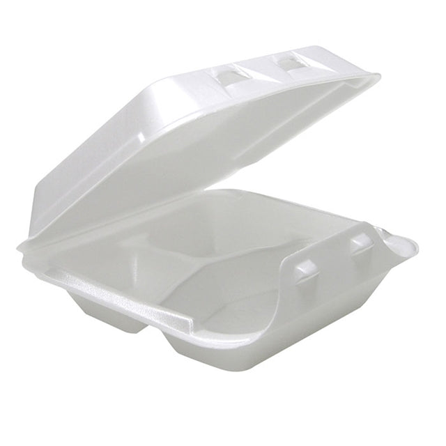 Pactiv YHLW08030000 8x8.5x3 3 Compartment Foam Hinged Container 150/CS