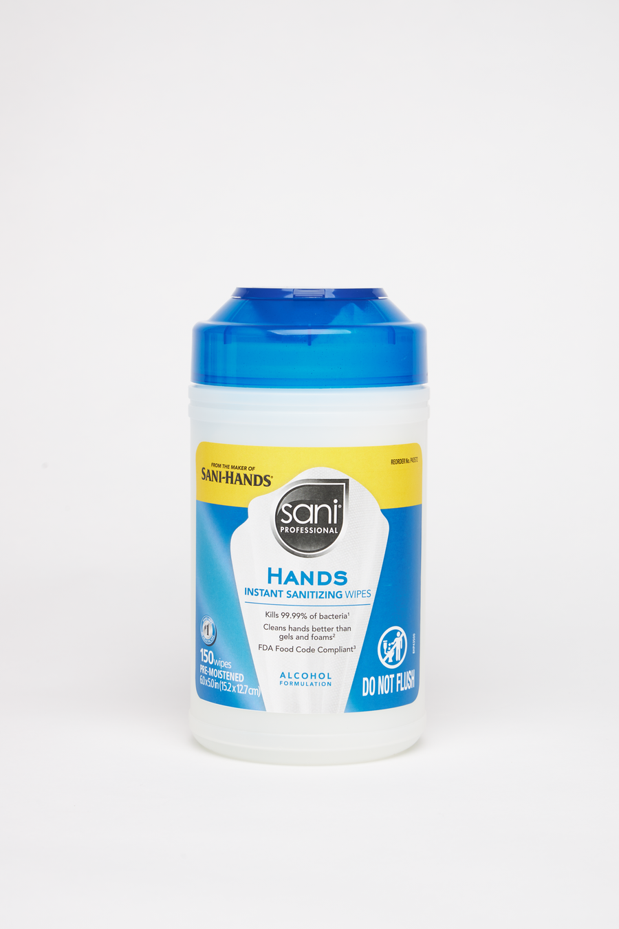 Sani Professional P43572 Sani Hands 70% Alcohol Hand Wipe Medium Canister 16 x 12.5 x 8 150 Wipes, 12/CS