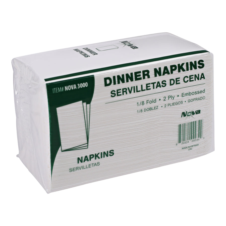 Nova NOVA 3000 Dinner Napkin 2-ply 14.2 x 16.5, White, 1/8 fold 20/PK