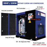 123CFM Rotary Screw Air Compressor, 30HP, 125PSI, 460V 3PHASE 60HZ