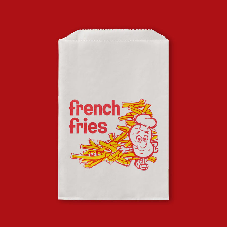 Fischer 607 Printed French Fry Bag 5 1/2" x 1" x 8" Wh w/ Red & Yel 5000/CS