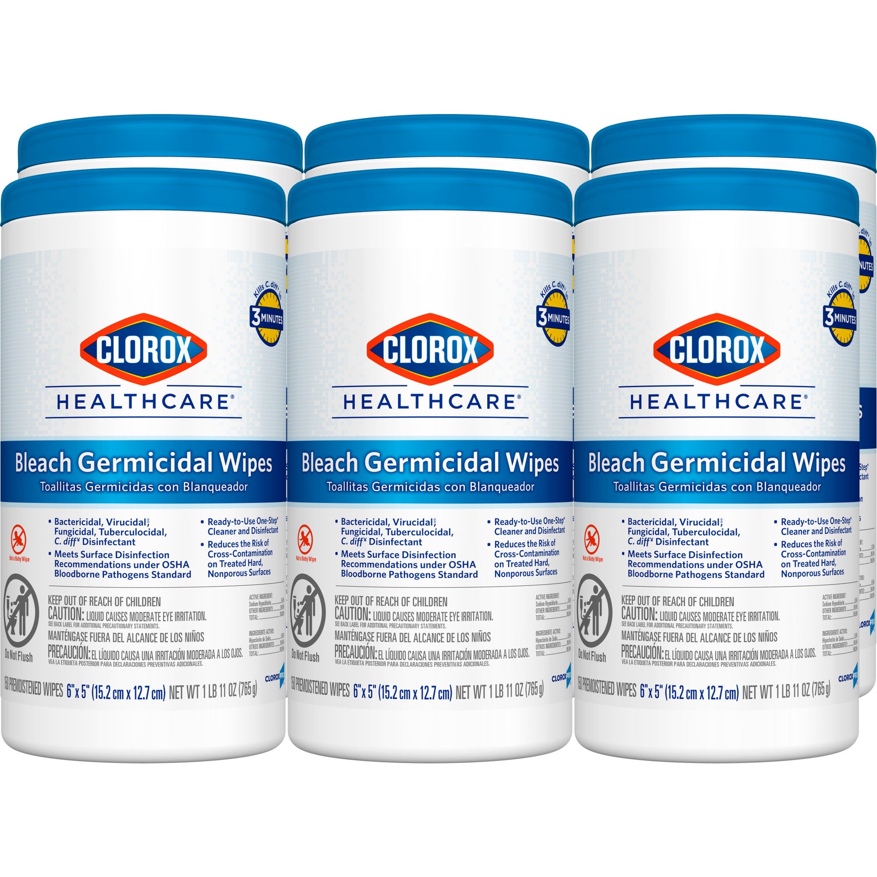 Clorox 30577 Healthcare Bleach Germicidal Wipes 150 Count 6/CS