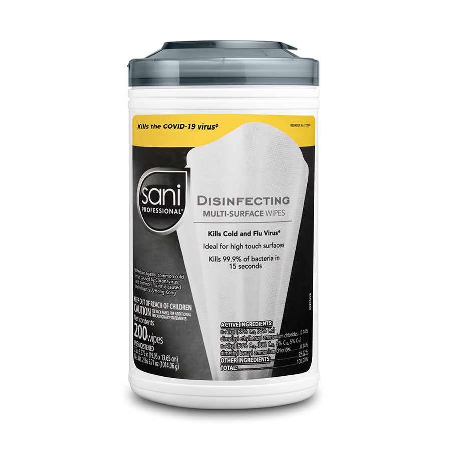 Sani Professional P22884 Sani Cloth Disinfecting Wipe Extra Large Canister 7.5x5.375 200 Wipes, 6/CS