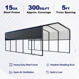 12'x25' Metal Carport with Corrugated Roof