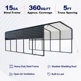 12'x30' Metal Carport with Corrugated Roof