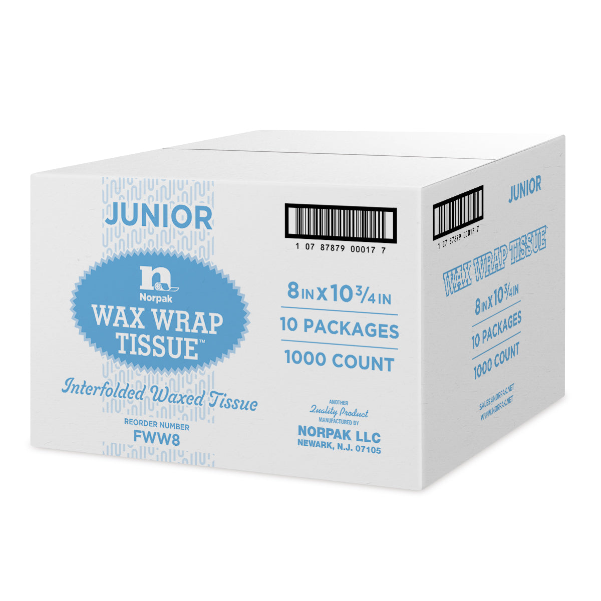 Norpak FWW-8 Wax Wrap Junior Paper Bakery Tissue 8" x 10.75" Interfolded 10000/CS