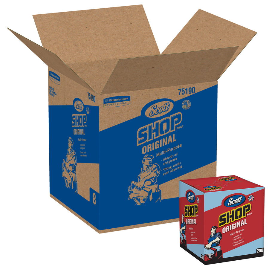 Scott 75190 SCOTT Shop Towels Blue POP-UP Box 1600/CS