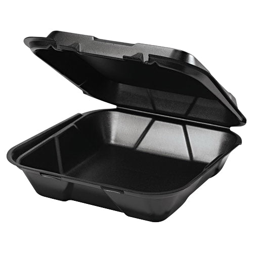 Genpak SN200V-3L Vented 1-Comp Hinged Container 9-3/16"x9-9/16"x2-21/32" Black Foam 200/CS
