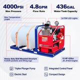 Industrial 4000 PSI Hot Water Pressure Washer with 436 Gal Water Tank