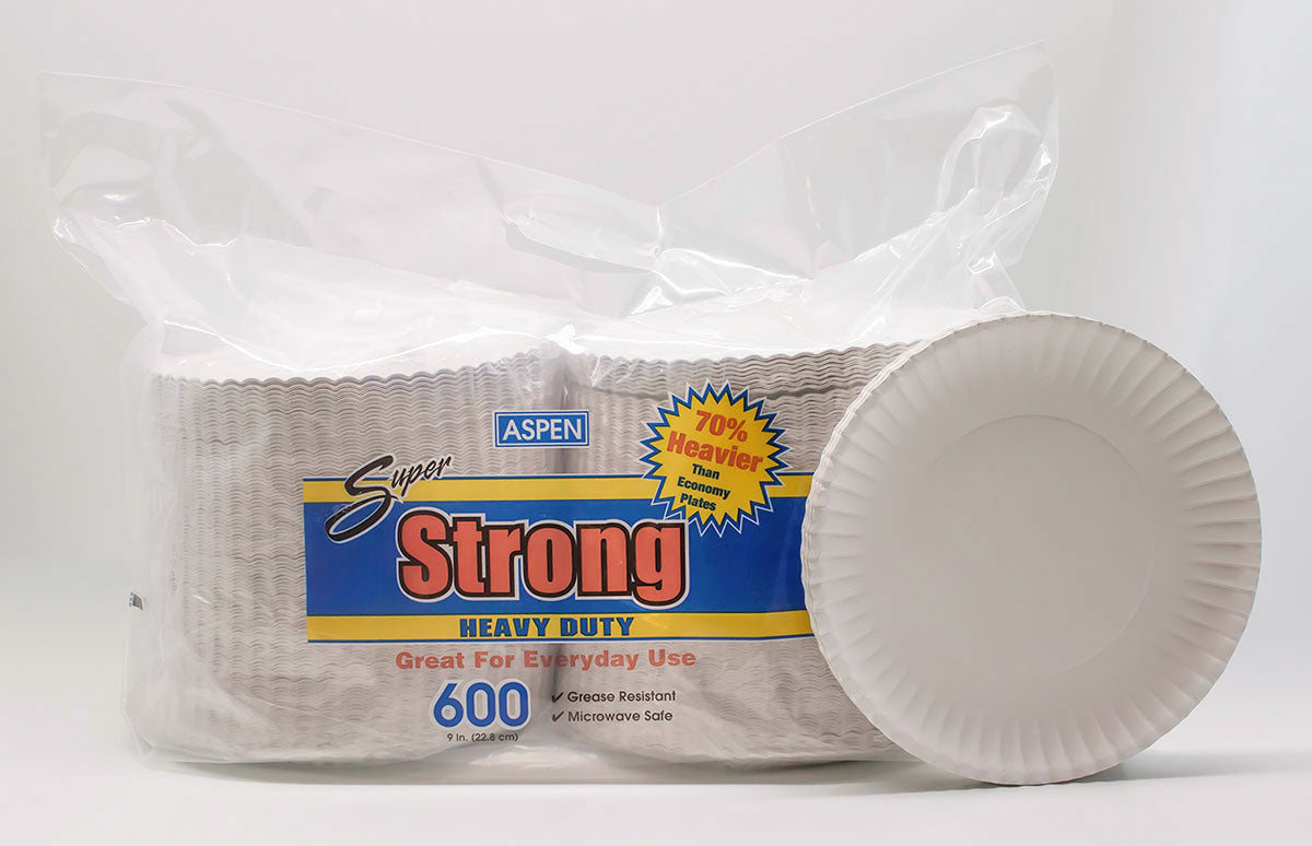 Aspen 13677 Super Strong Coated Paper Plate 9" White Coated Heavy Duty 600/CS
