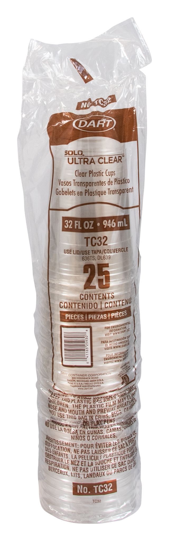 Dart TC32 32 oz straight wall Pet Cup 32 oz 300/CS