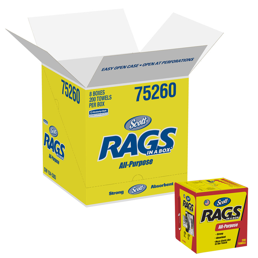 Scott 75260 SCOTT Rags In A Box Shop Towels White Pop-Up Box 1600/CS
