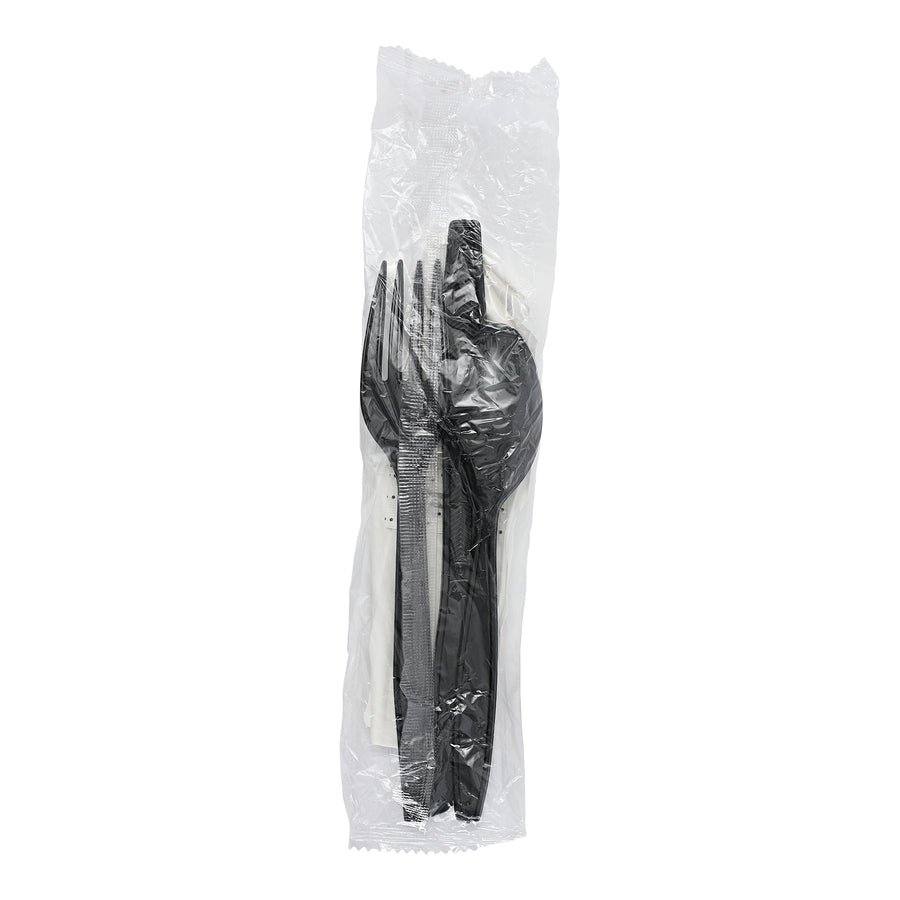 Empress E188000 Heavy Weight Cutlery Kit PS Black Fork Teaspoon Knife S&P Napkin 250/CS