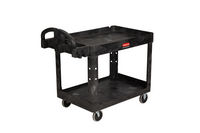 Rubbermaid FG452088BLA Heavy-Duty Ergo Handle Utility Cart Black Medium 2 Lipped-Shelf