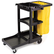 Rubbermaid FG617388BLA Janitorial Cleaning Cart Black w/ Yellow Vinyl Zipper Bag