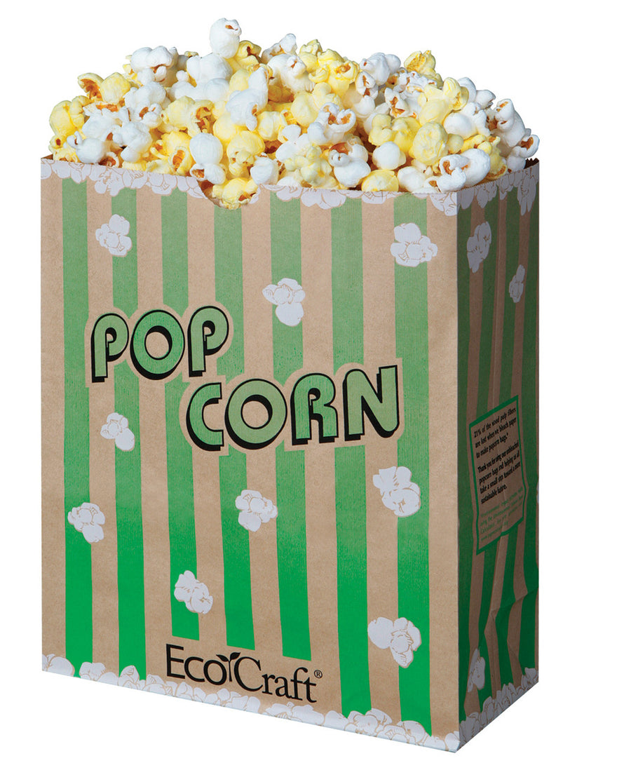 Bagcraft 300613 EcoCraft Theater Popcorn Bag Natural / Green Stripe, 130 oz. 500/CS