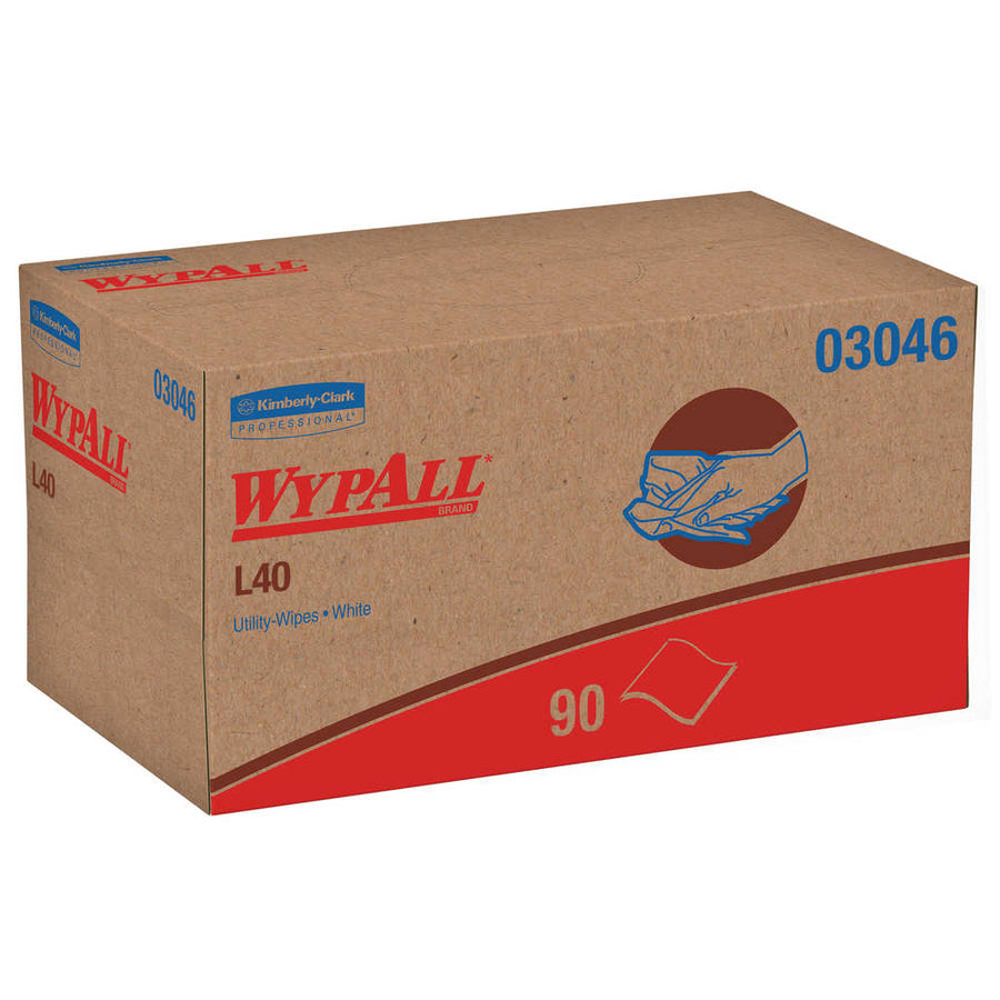 Wypall 03046 WYPALL L40 Wipers White 10.8" x 10" POP-UP Box 90 Wipes, 9/CS