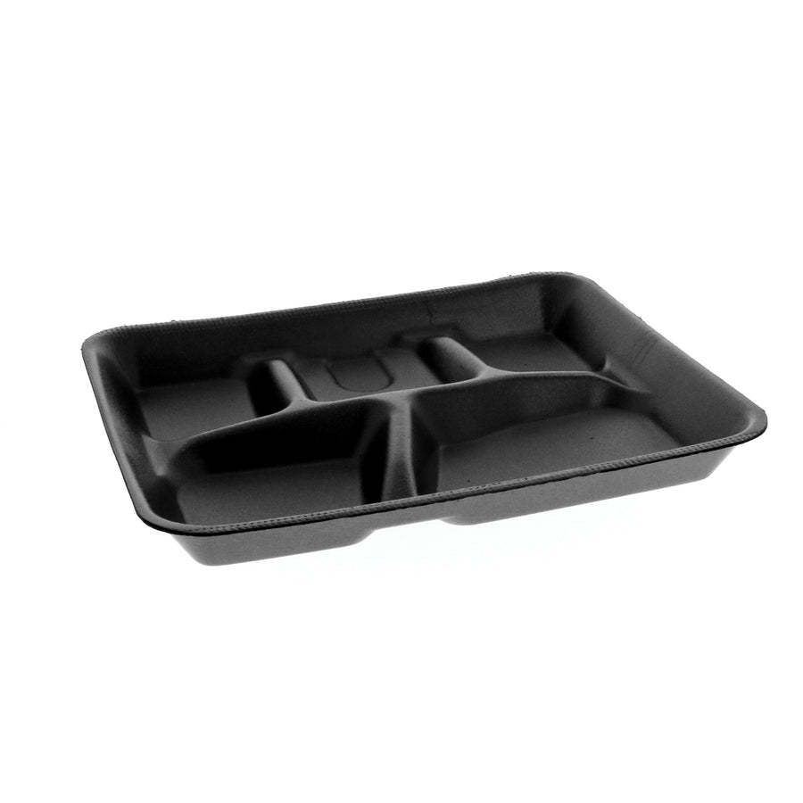 Pactiv YTHB0500SGBX Black Foam 5-Compartment Tray 8.25" x 10.25" x 1" 500/CS