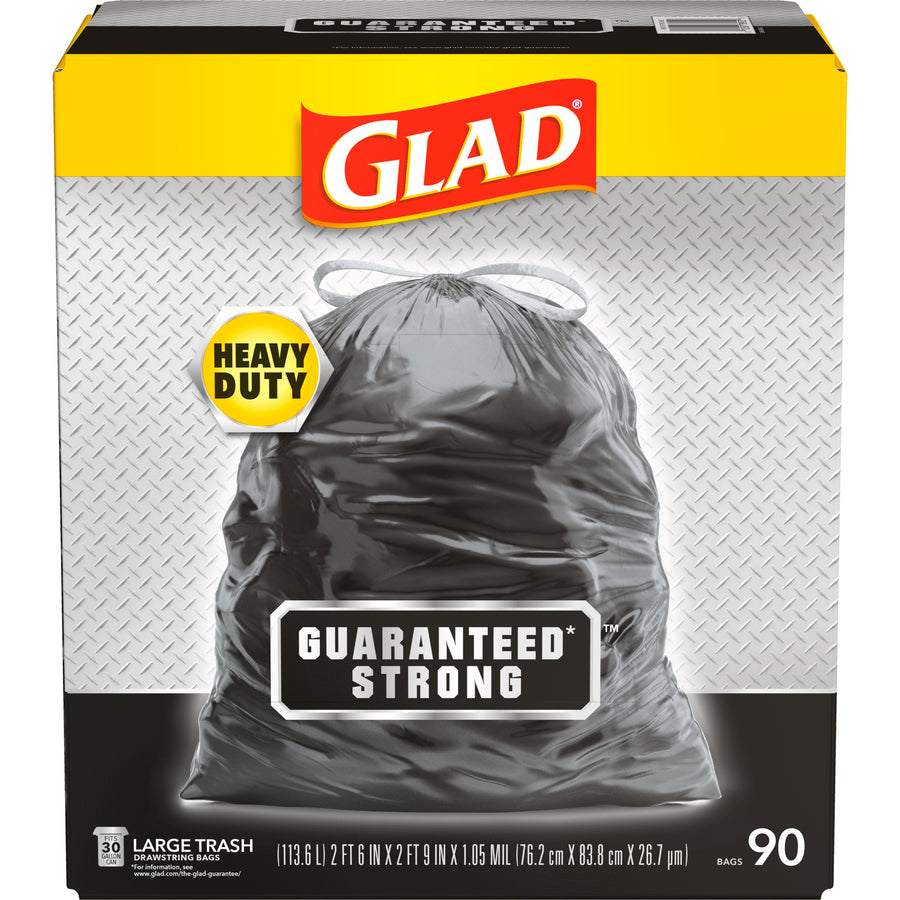 Clorox 78952 Glad Guaranteed Strong Trash Bags 30 Gallon Black 90 Count