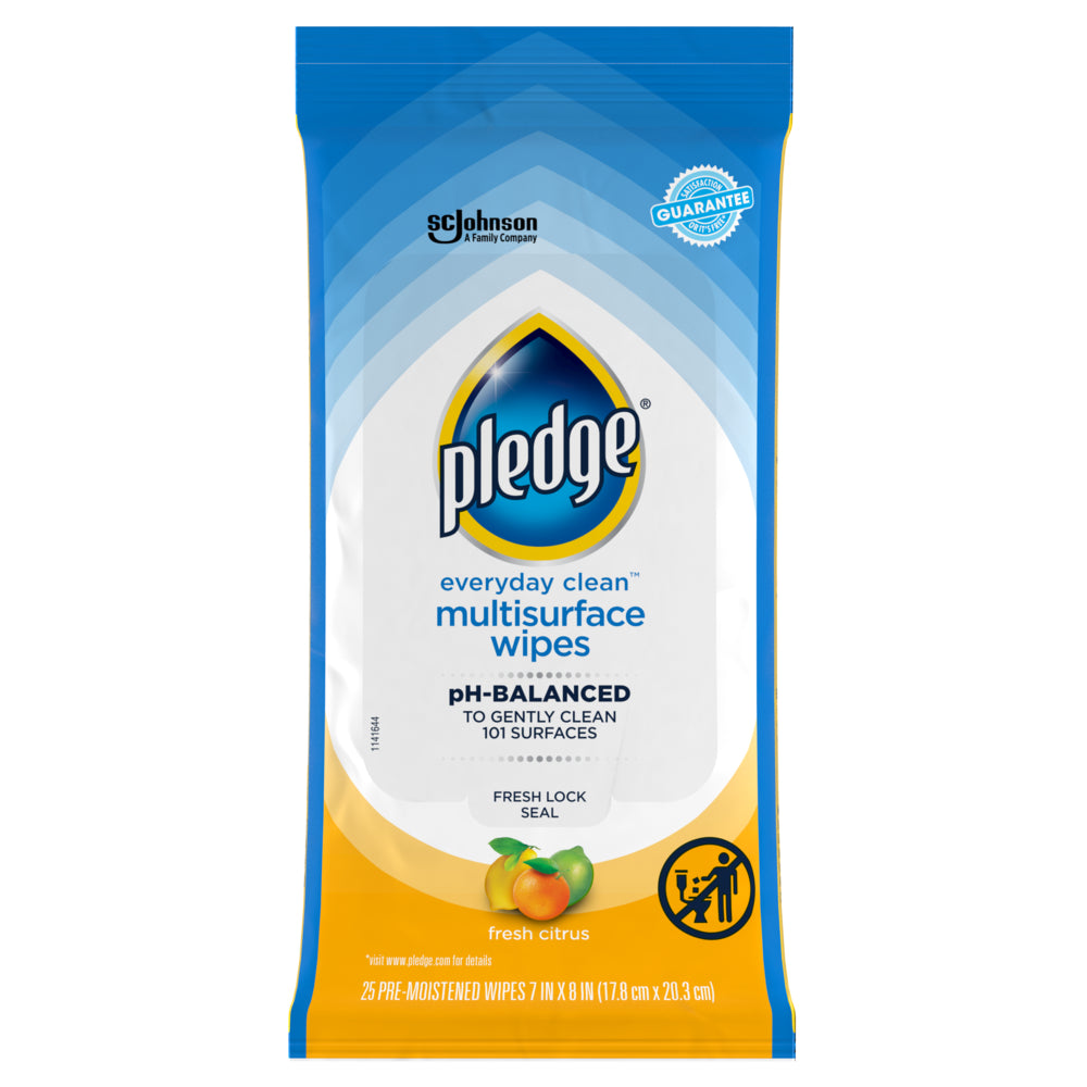 Pledge 336274 Pledge Multi-Surface Cleaning Wipes Fresh Citrus 25 Wipes, 12/CS