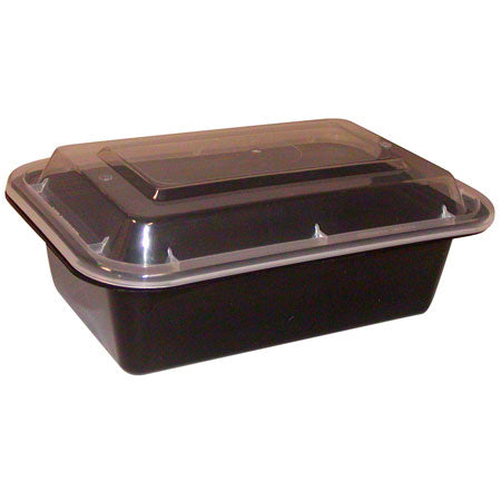 Kari-Out MC6250B Microwavable Rectangular Container Clear / Black 7" x 5" Deep Combo 150/CS