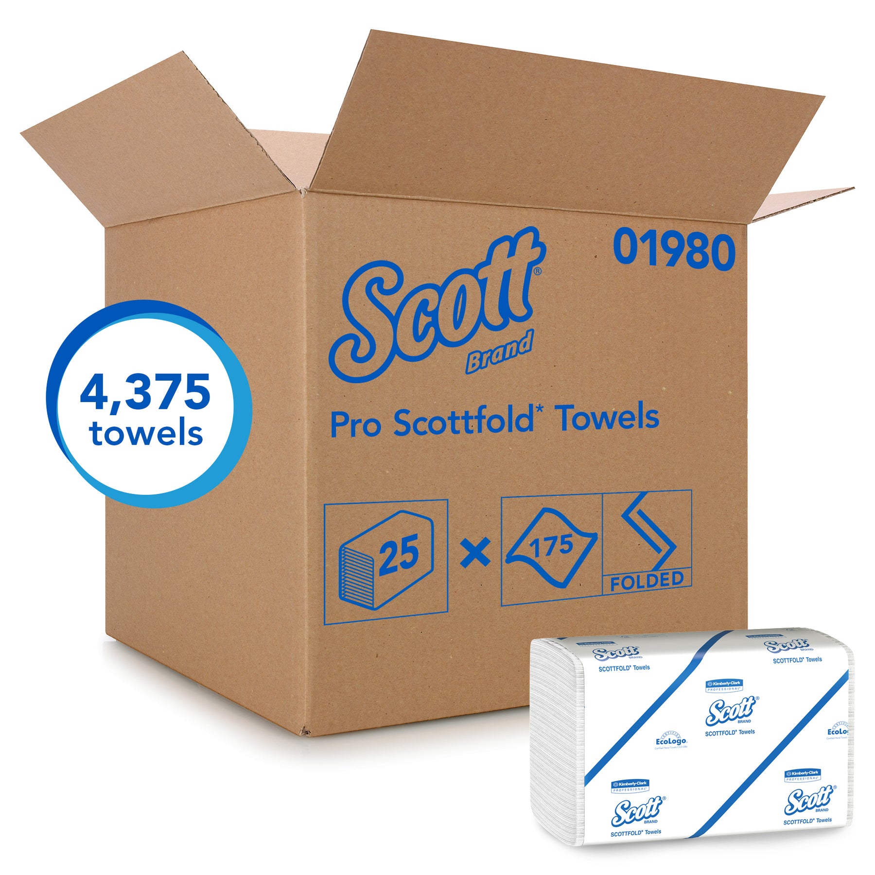 Scott 01980 Scott Scottfold M Towels White 9.4" x 12.4" 4375/CS
