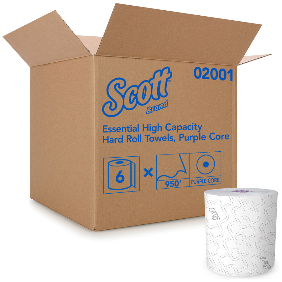 Scott 02001 Scott Essential Hard Roll Towels White High Capacity 8" x 950' 6/CS