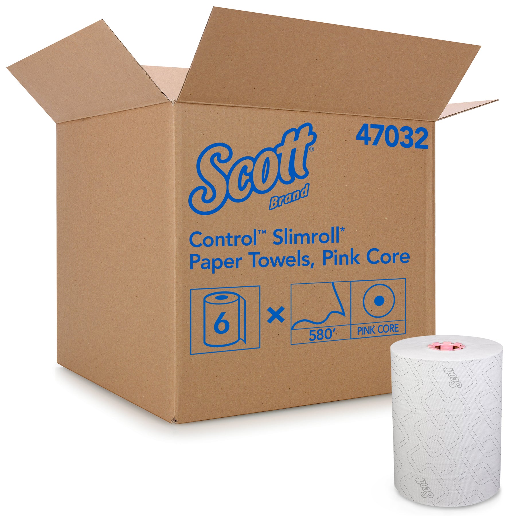 Scott 47032 Scott Slimroll Hard Roll Towel White 8.0" x 580' (Pink Core) 6/CS
