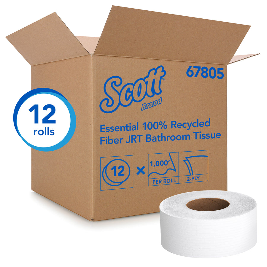 Scott 67805 Scott JRT Jr. Bathroom Tissue White 3.55" x 1000' 100% RF 12/CS