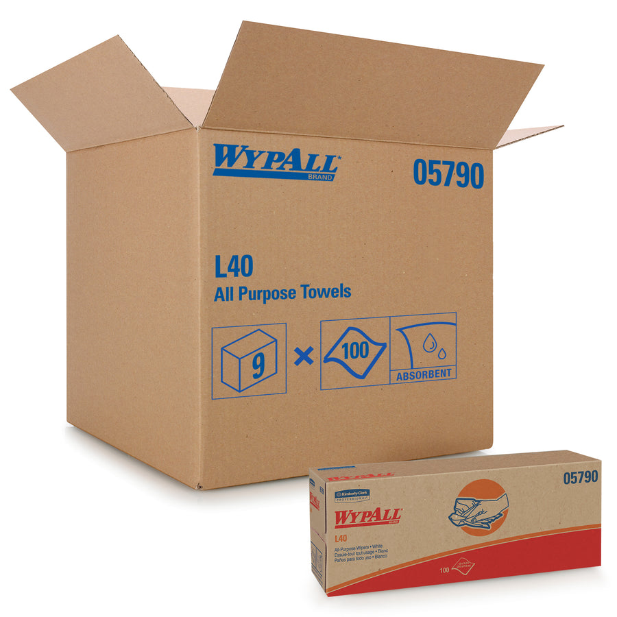 Wypall 05790 WypAll L40 Wipers White 16.4" x 9.8" Pop-Up Box 100 Wipes, 900/CS