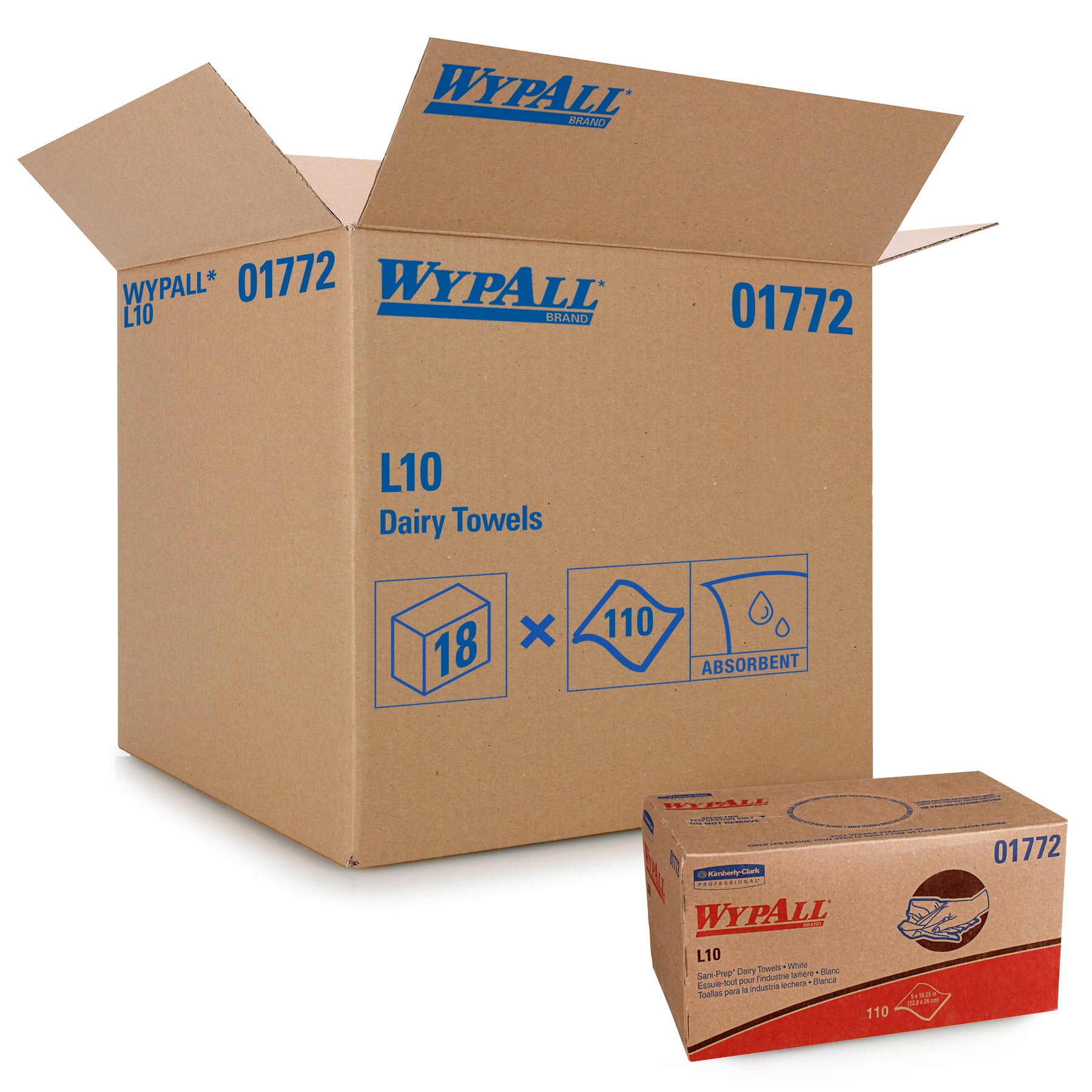 Wypall 01772 WYPALL L10 Sani-Prep Dairy Towels White 9" x 10.25" Pop-Up Box 1980/CS