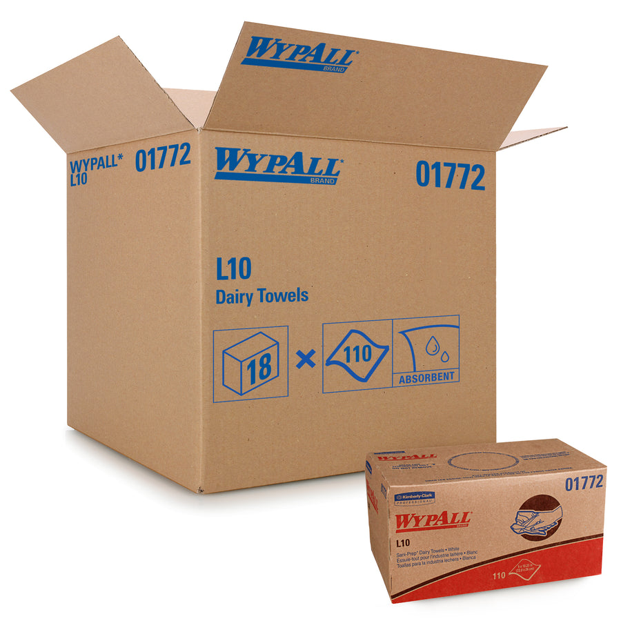 Wypall 01772 WYPALL L10 Sani-Prep Dairy Towels White 9" x 10.25" Pop-Up Box 1980/CS