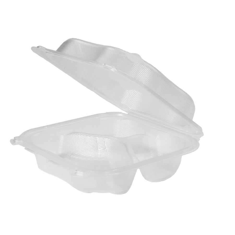 Genpak CLX203-CL Clover Clear Hinged Container 3 Compartment 8.35" X 8.32" X 2.88" 150/CS