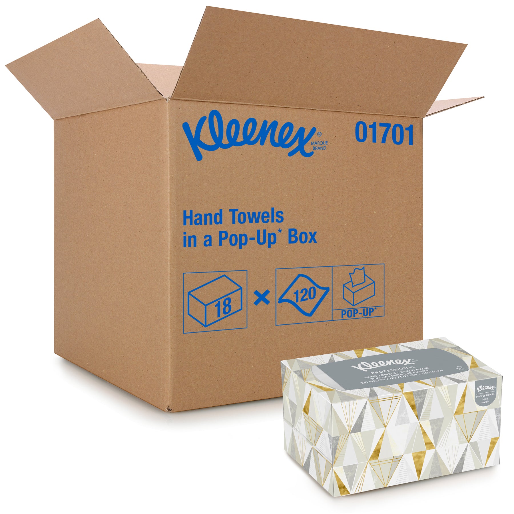 Kimberly Clark 01701 Kleenex Hand Towels in Pop-Up Box White 9" X 10.5" 120 Count 18/CS