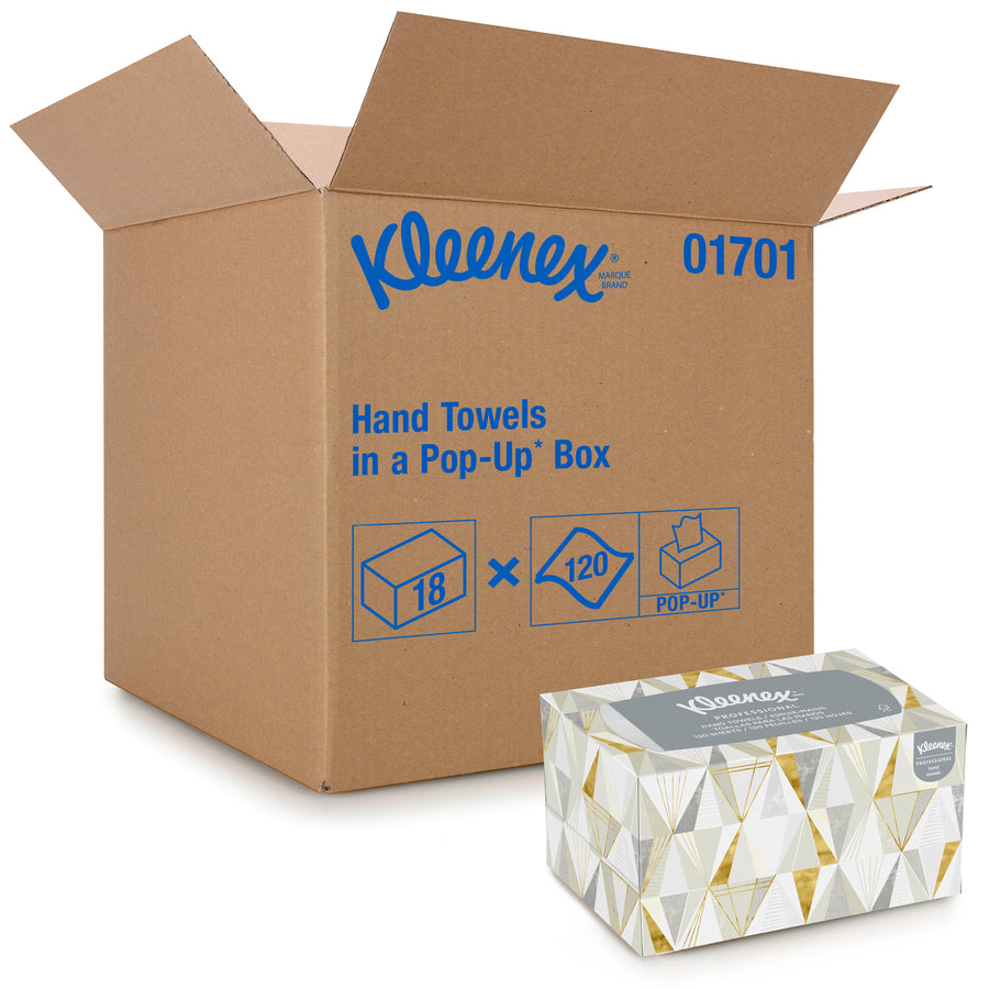Kimberly Clark 01701 Kleenex Hand Towels in Pop-Up Box White 9" X 10.5" 120 Count 18/CS
