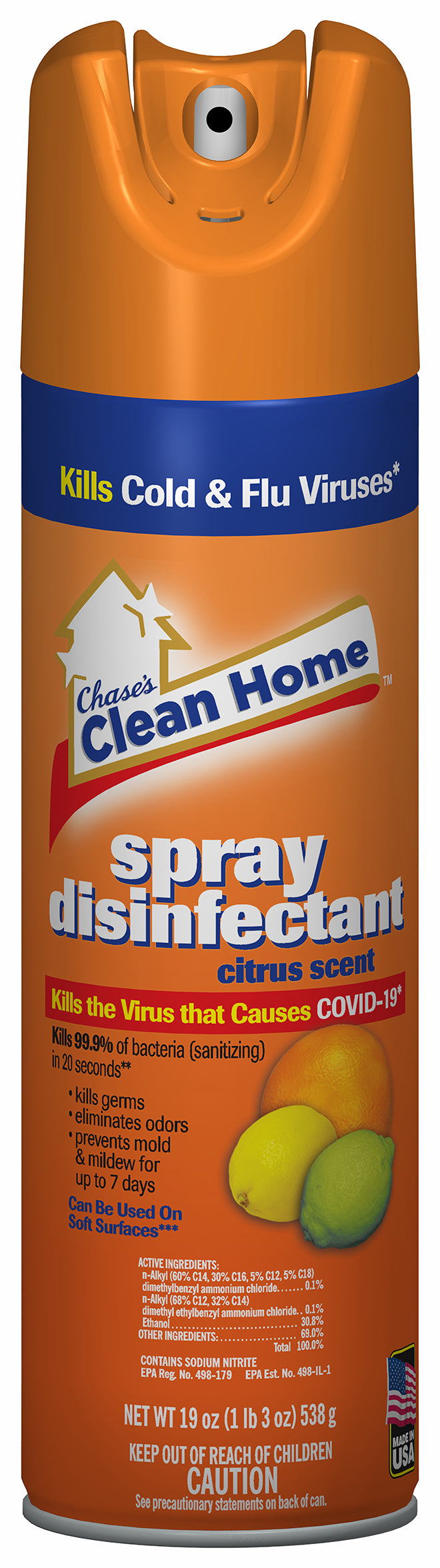 Chase's Clean Home 419-0425 Clean Home Disinfectant Spray 19 oz. Citrus Scent 12/CS